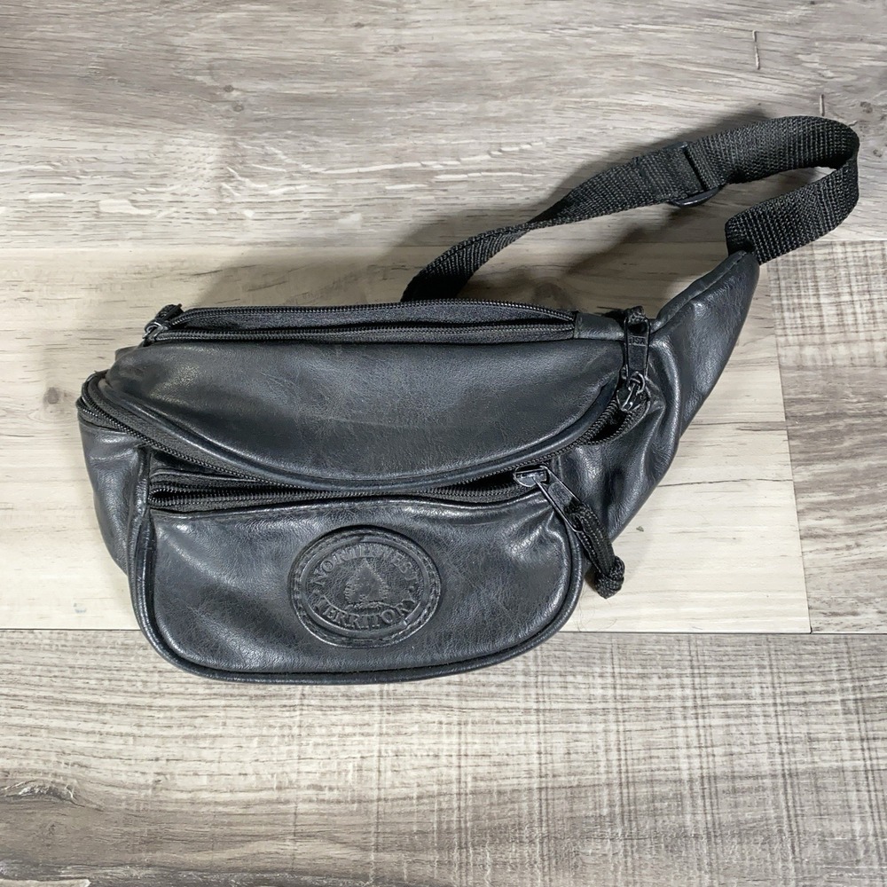 Vtg Northwest‎ Territory Fanny Pack Waist Sack Unisex Black Faux Leather Pockets